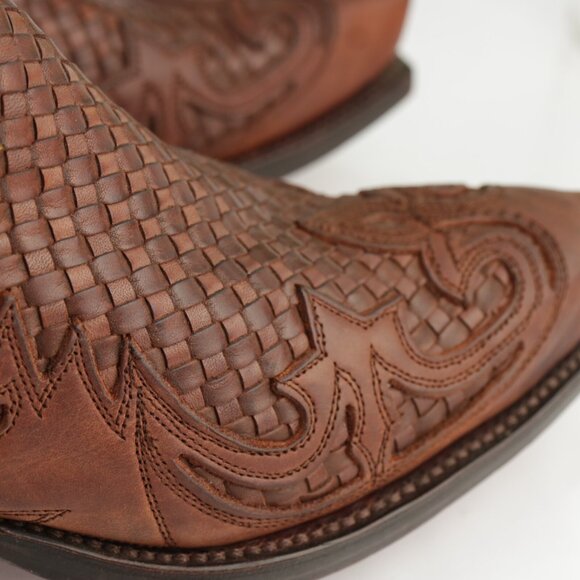 Sendra Mens Cowboy Boots Size 7 Brown Leather Embroidered Woven Snip Toe Western - Picture 6 of 16
